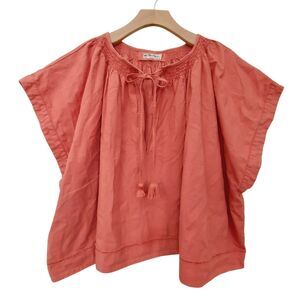 We The Free Free People Top Womens Large Orange Haut Front To Back Boxy Beachy